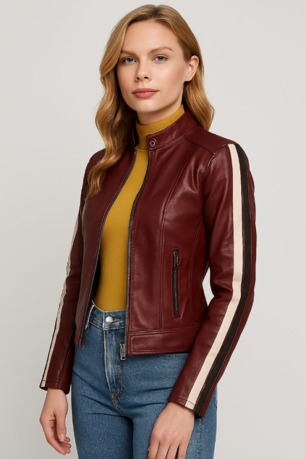 Premium Women's Reddish-Brown Leather Biker Jacket - Image 4