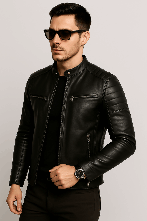 Men’s Classic Black Sport Leather Jacket - Image 2