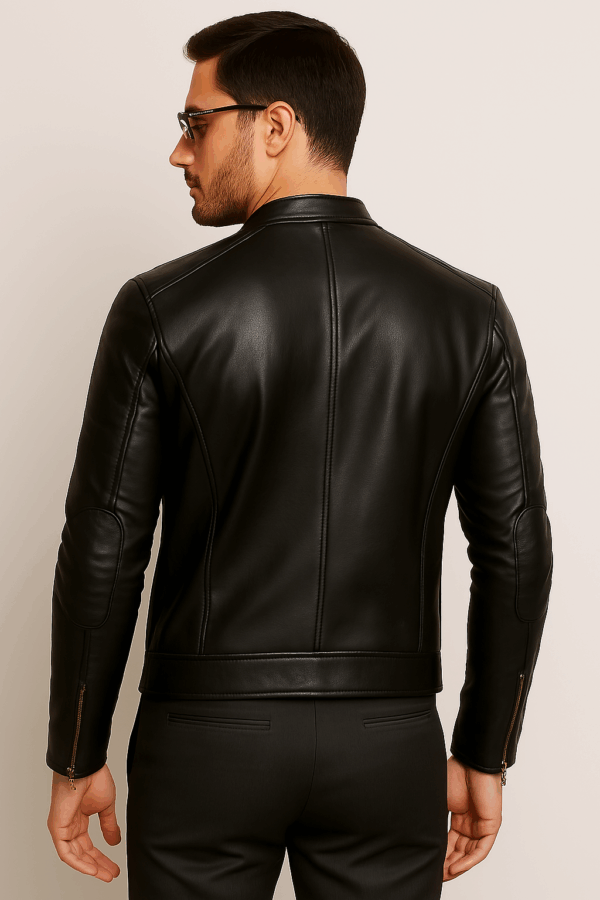 Men’s Classic Black Sport Leather Jacket - Image 3