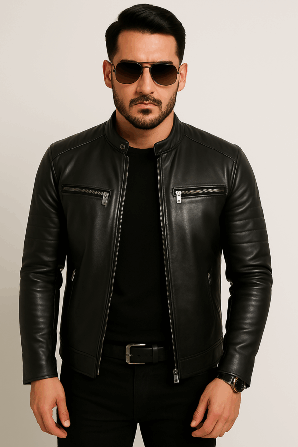 Men’s Classic Black Sport Leather Jacket - Image 4