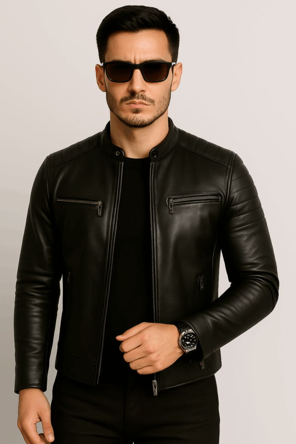 Men’s Classic Black Sport Leather Jacket - Image 5