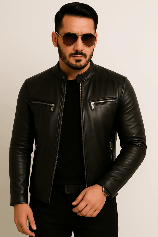Men’s Classic Black Sport Leather Jacket - Image 7