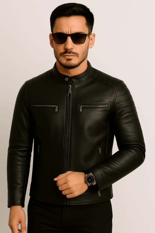 Men’s Classic Black Sport Leather Jacket - Image 9
