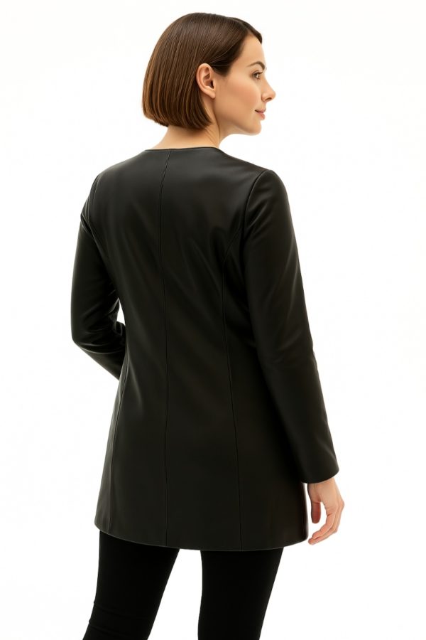 Women’s Elegant Black Sheepskin Leather Coat - Image 5