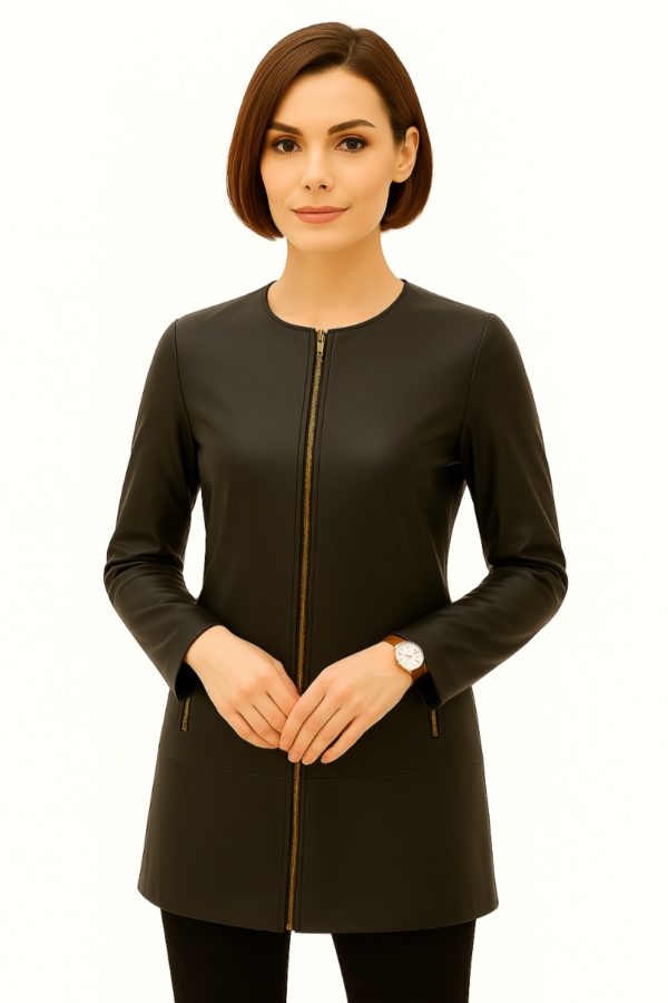 Women’s Elegant Black Sheepskin Leather Coat - Image 3