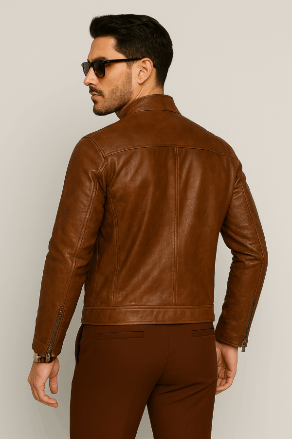 Men's Brown Genuine Leather Jacket - Image 6
