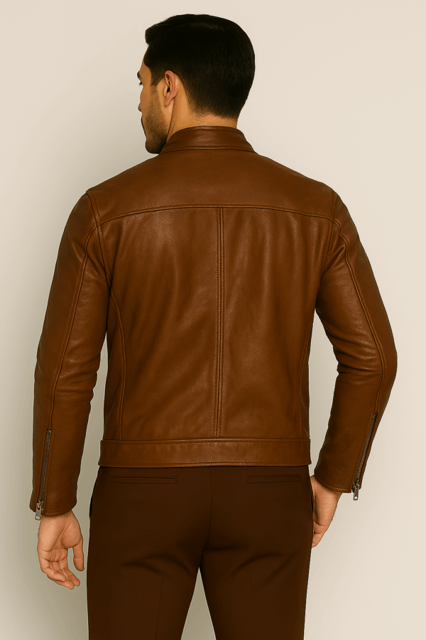 Men's Brown Genuine Leather Jacket - Image 7
