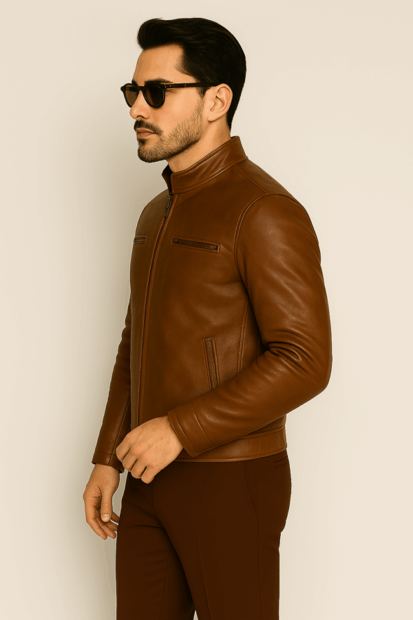 Men's Brown Genuine Leather Jacket - Image 3
