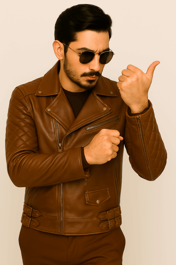 Classic Brown Leather Biker Jacket Brando Style - Image 14