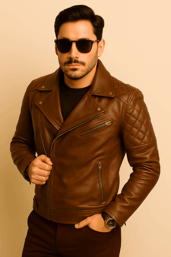 Classic Brown Leather Biker Jacket Brando Style - Image 13