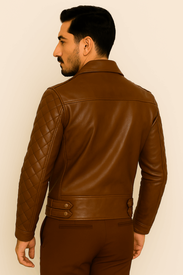 Classic Brown Leather Biker Jacket Brando Style - Image 3