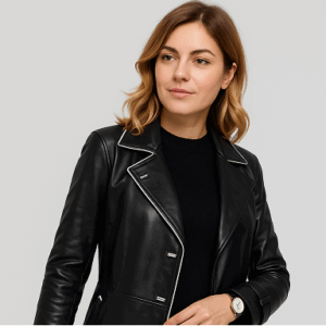 Chic Black Leather Trench Coat for Women