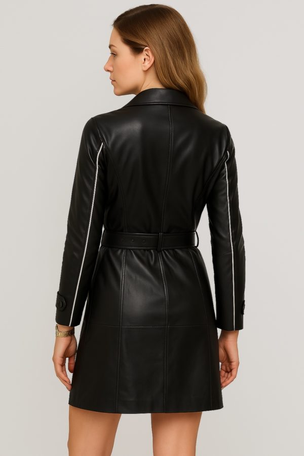 Chic Black Leather Trench Coat for Women - Image 7