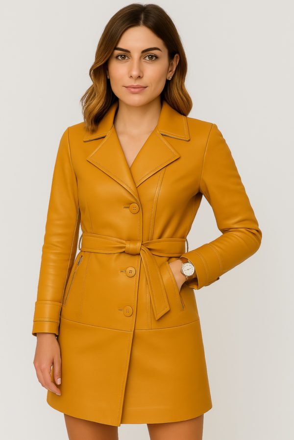Chic Black Leather Trench Coat for Women - Image 9