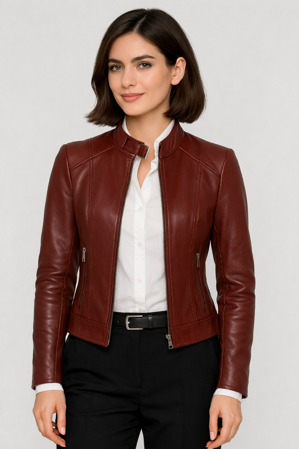 Classic Brown Cafe Racer Leather Jacket - Image 13