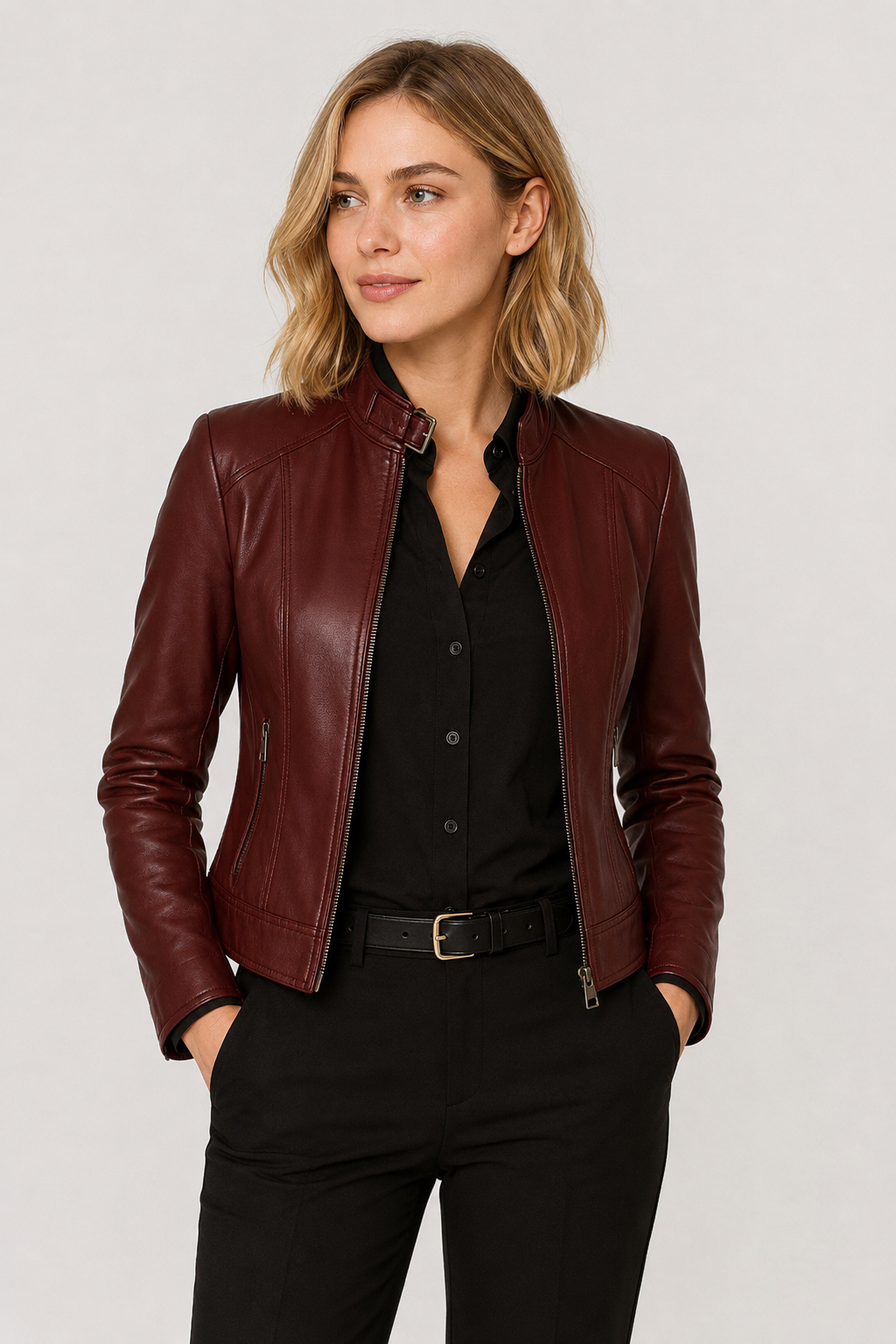 Classic Brown Cafe Racer Leather Jacket - Image 2