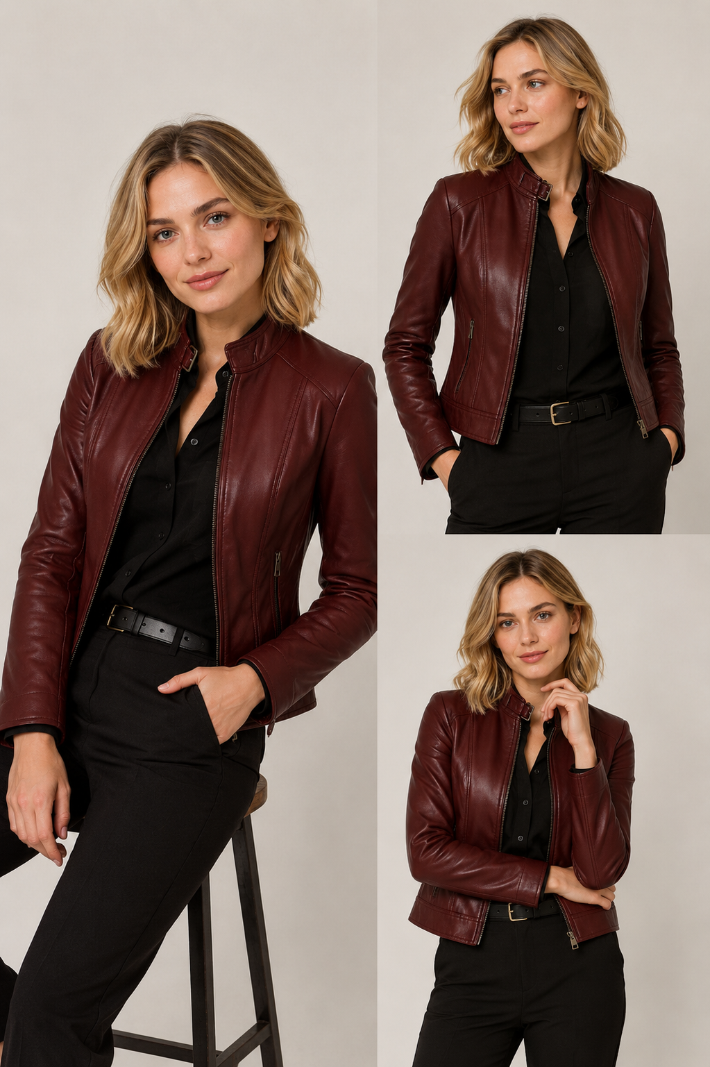 Classic Brown Cafe Racer Leather Jacket - Image 3