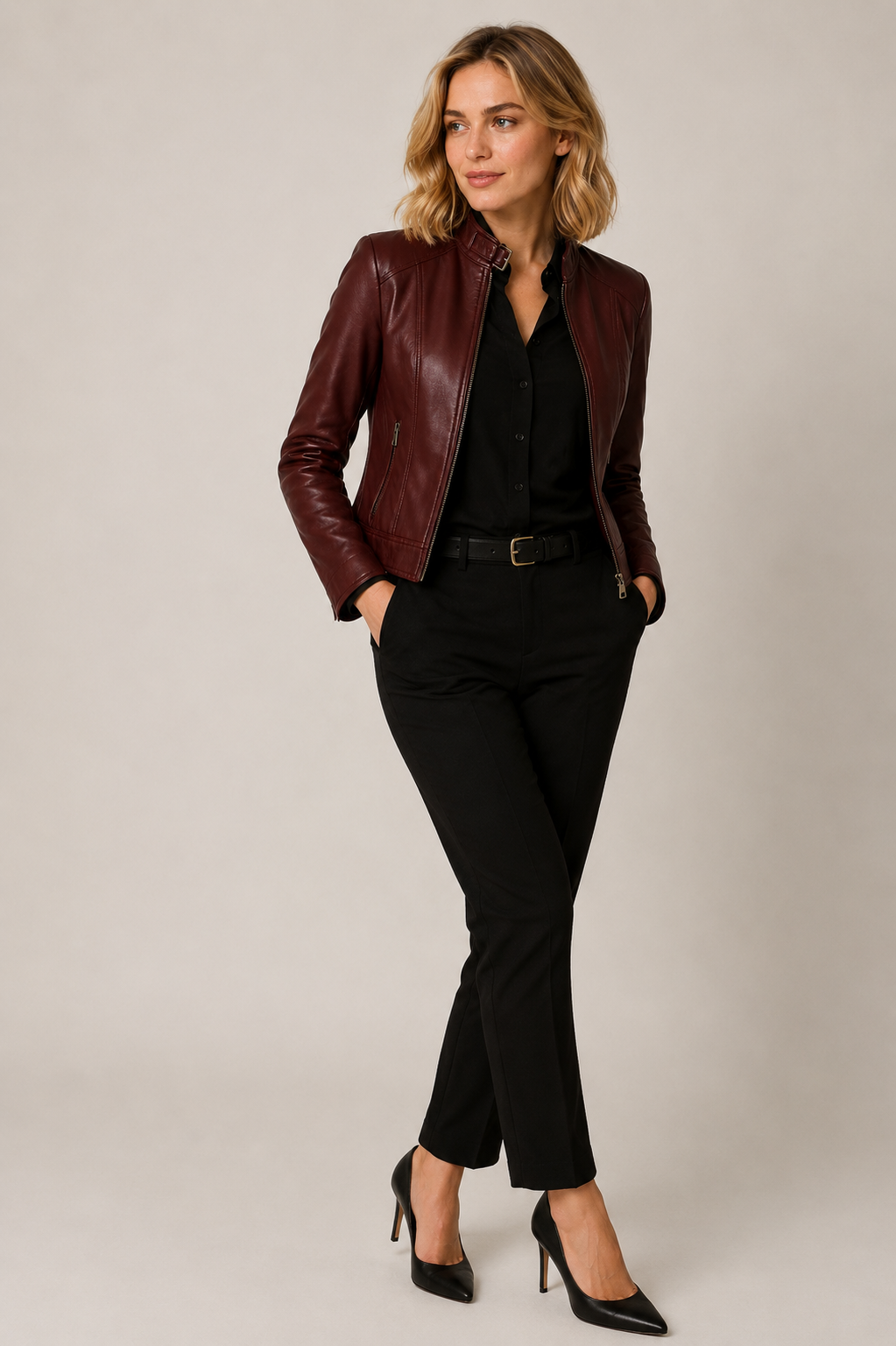 Classic Brown Cafe Racer Leather Jacket - Image 4