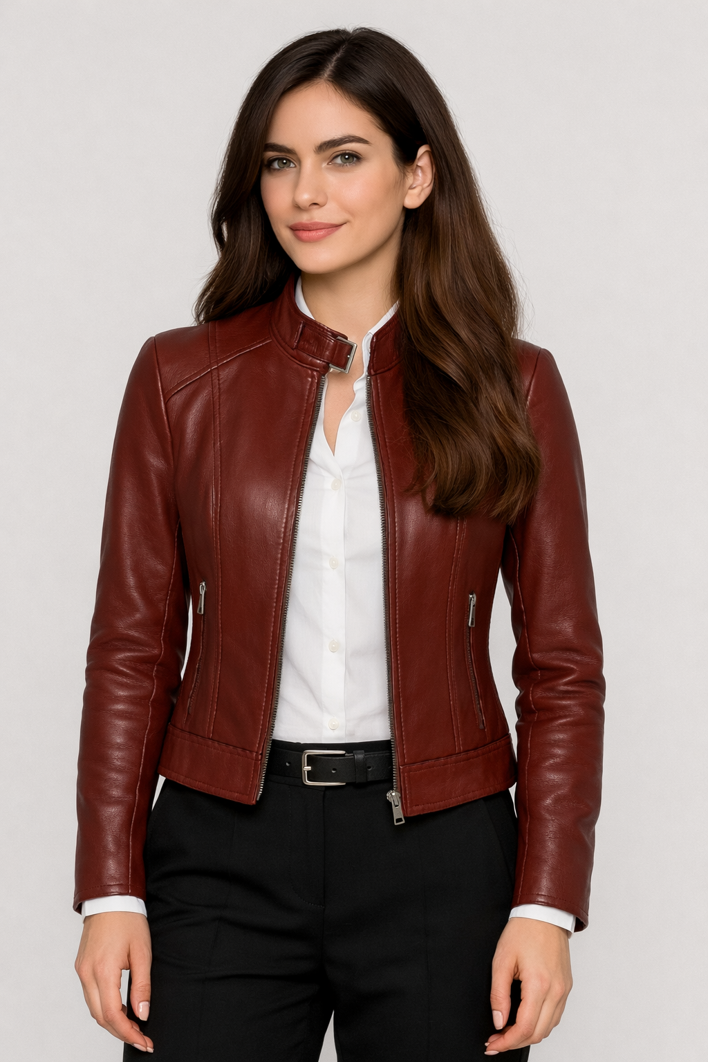 Classic Brown Cafe Racer Leather Jacket - Image 5