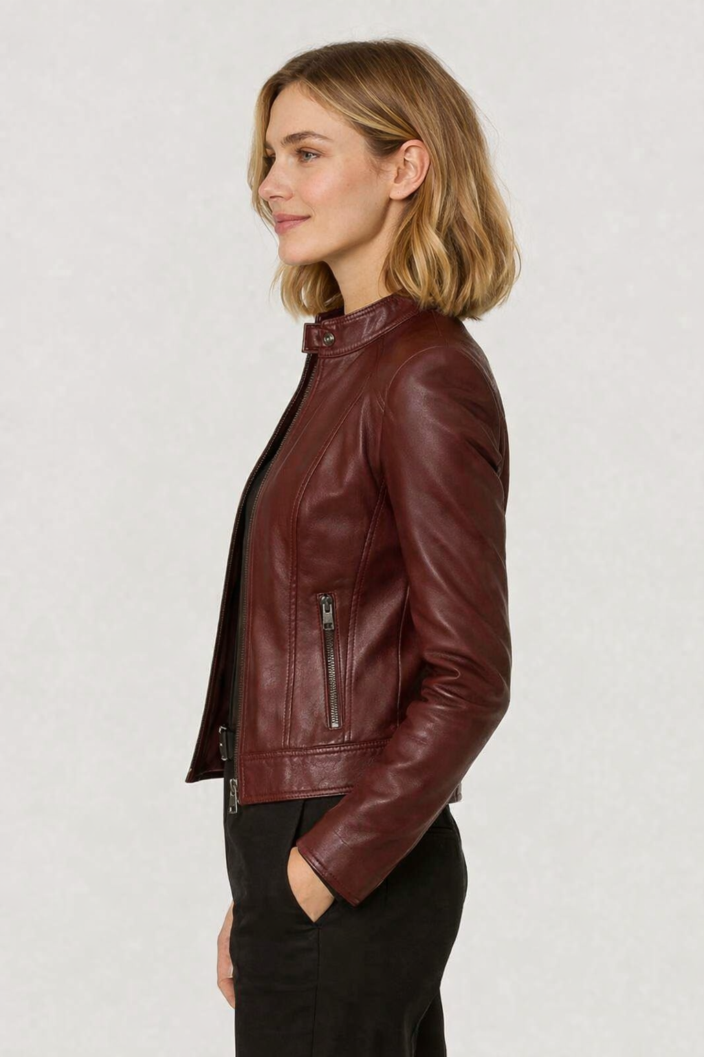 Classic Brown Cafe Racer Leather Jacket - Image 6