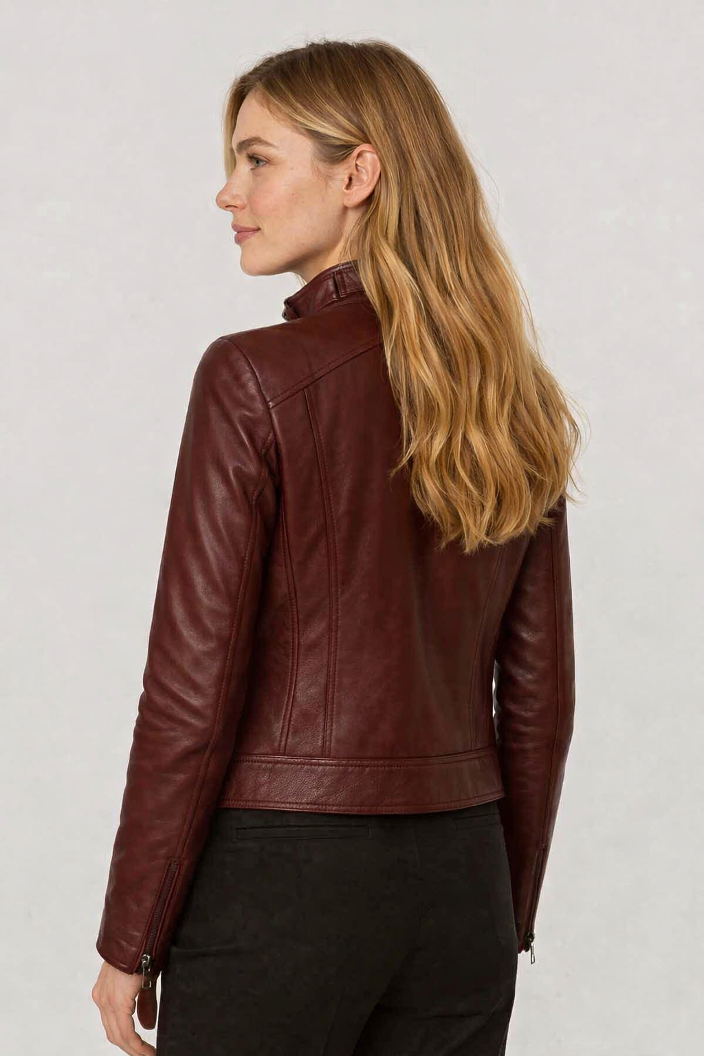 Classic Brown Cafe Racer Leather Jacket - Image 9