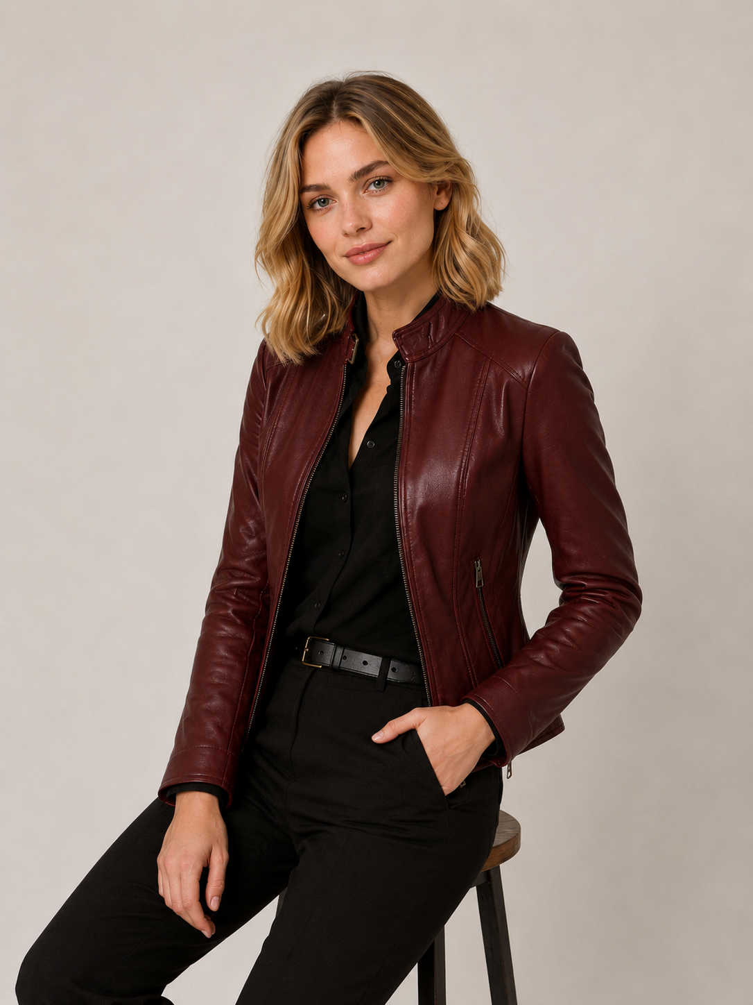 Classic Brown Cafe Racer Leather Jacket - Image 8