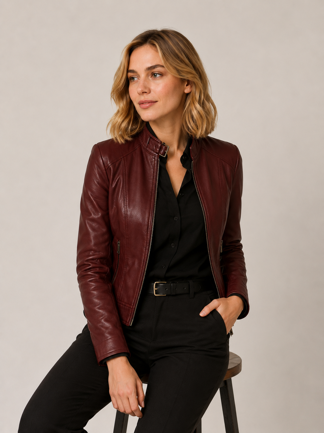 Classic Brown Cafe Racer Leather Jacket - Image 7