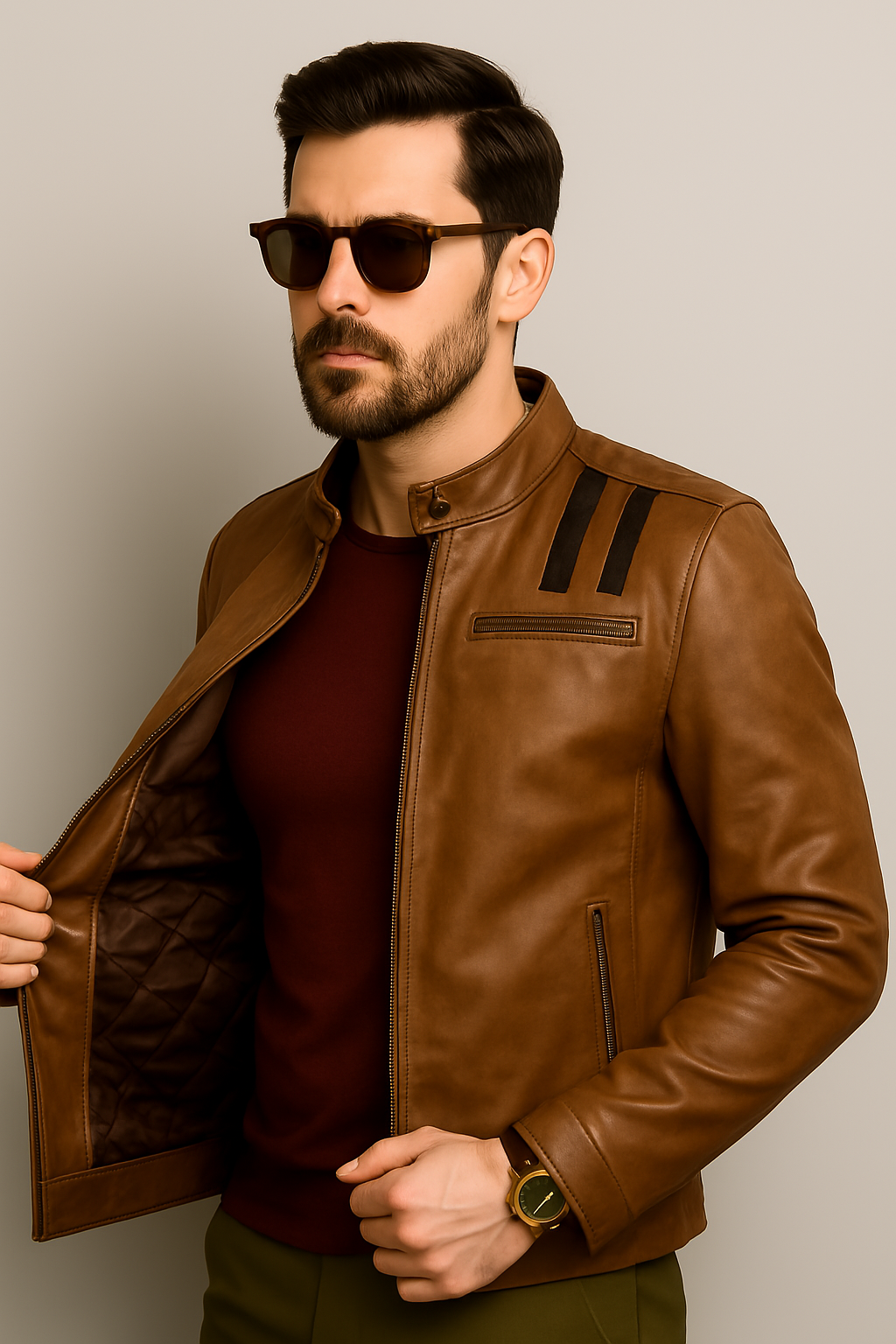 Classic Distressed Brown Leather Jacket - Image 3