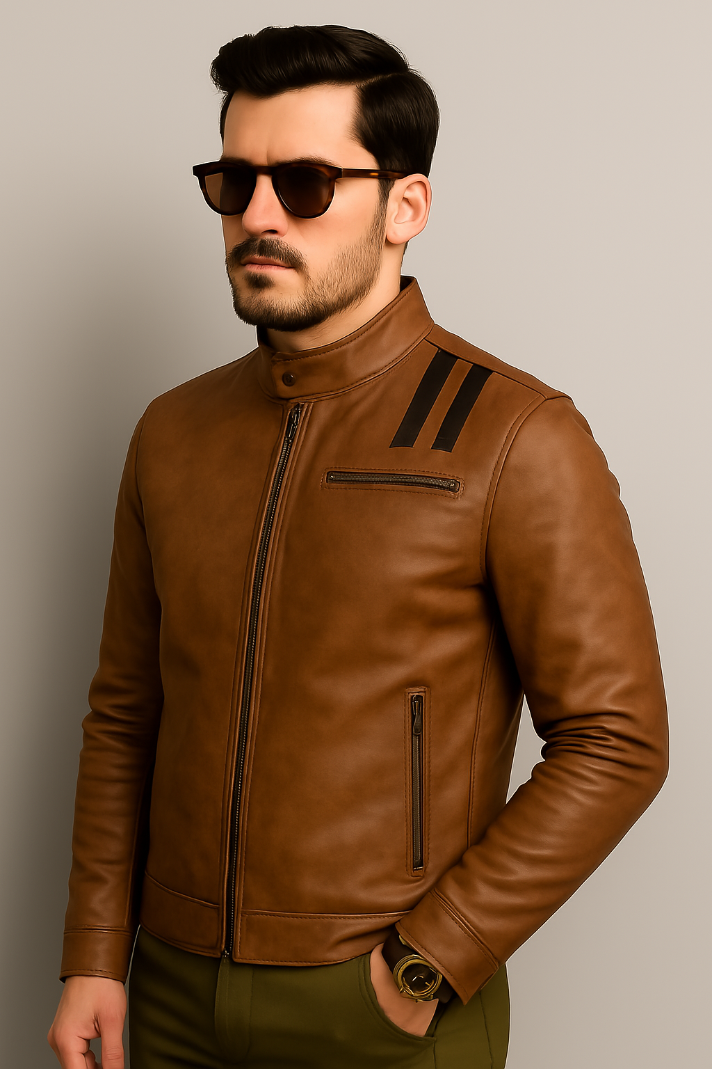 Classic Distressed Brown Leather Jacket - Image 7