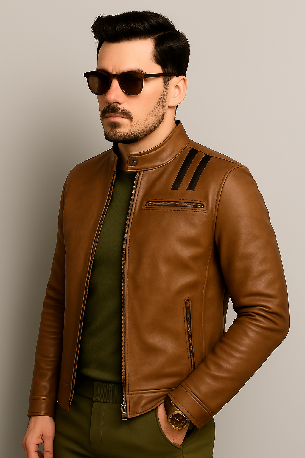 Classic Distressed Brown Leather Jacket - Image 4