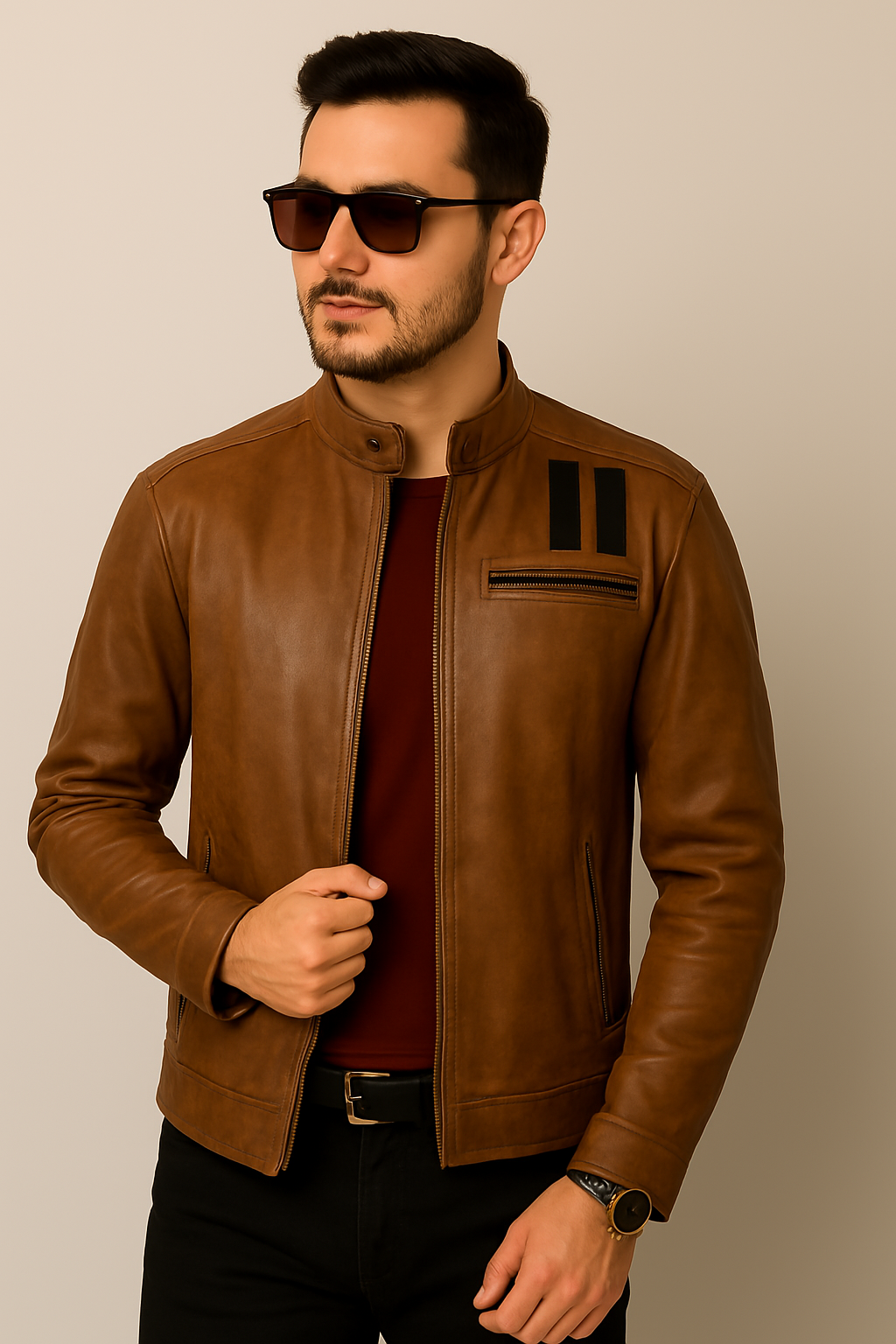 Classic Distressed Brown Leather Jacket - Image 8