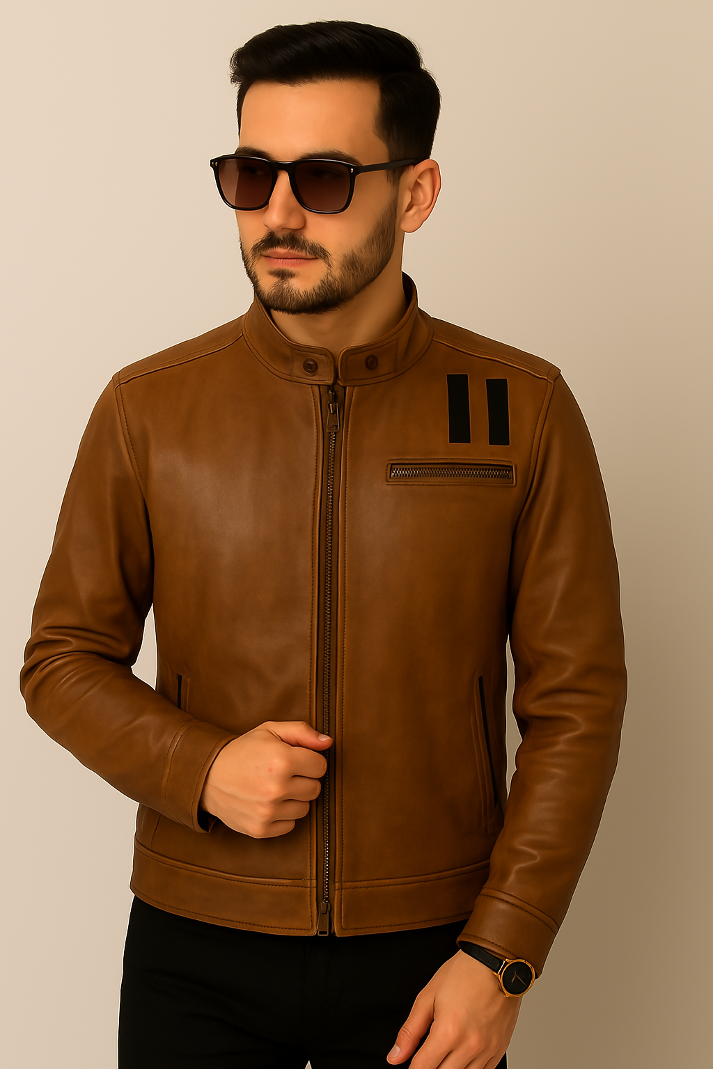 Classic Distressed Brown Leather Jacket - Image 2