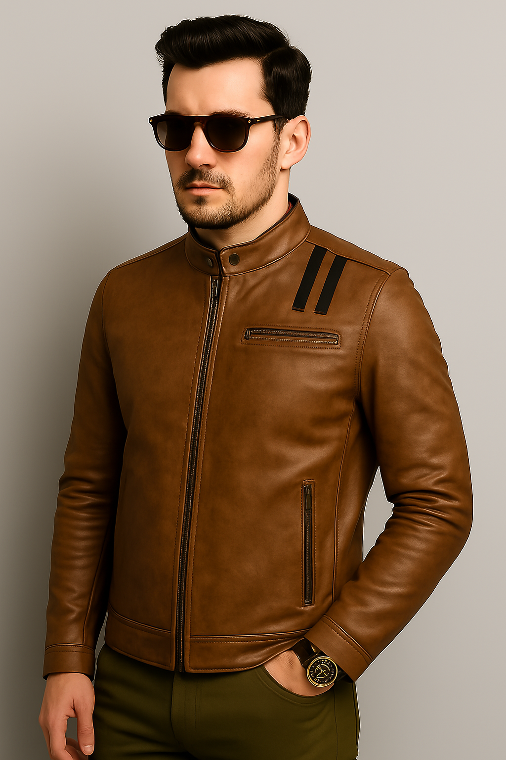 Classic Distressed Brown Leather Jacket - Image 5