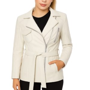 Classic Women’s Beige Real Leather Trench Coat
