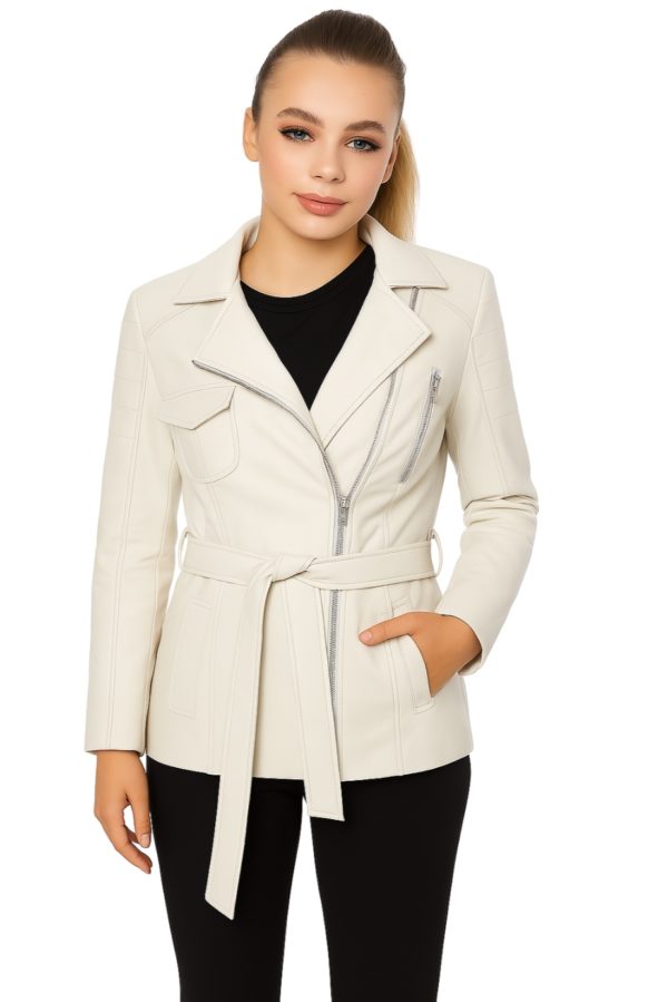 Classic Women’s Beige Real Leather Trench Coat