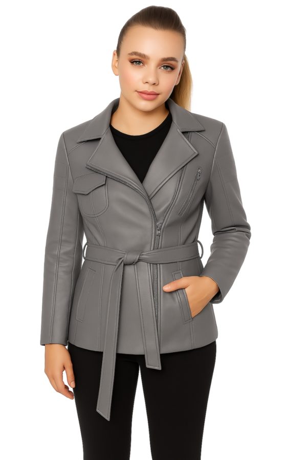 Classic Women’s Beige Real Leather Trench Coat - Image 16