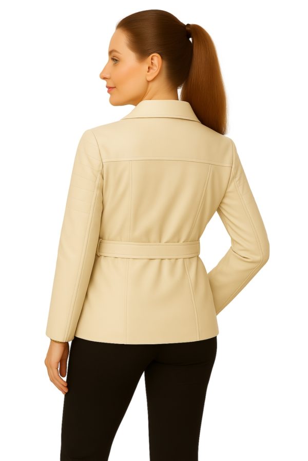 Classic Women’s Beige Real Leather Trench Coat - Image 11