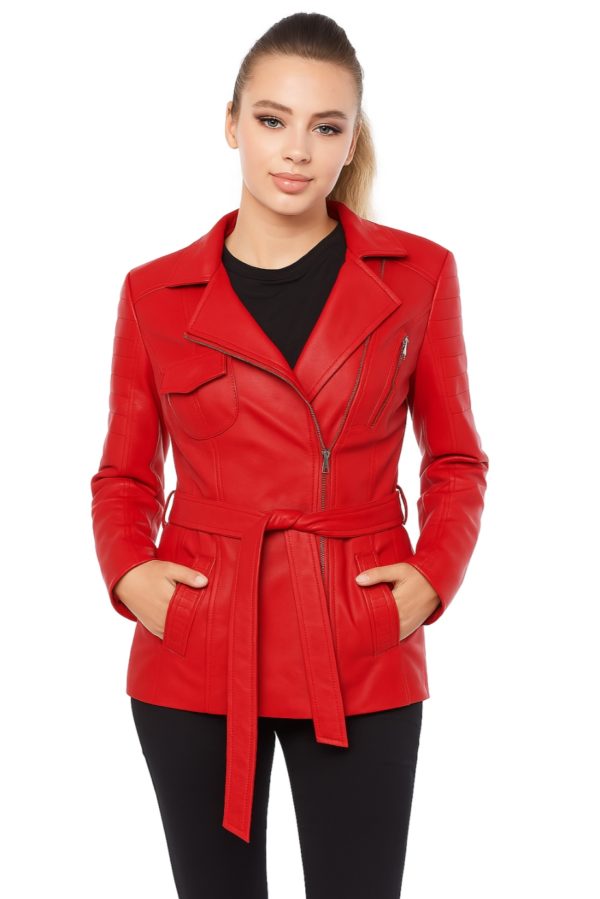 Classic Women’s Beige Real Leather Trench Coat - Image 13