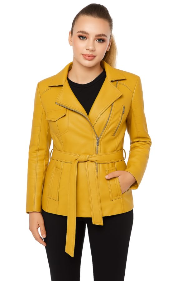 Classic Women’s Beige Real Leather Trench Coat - Image 14