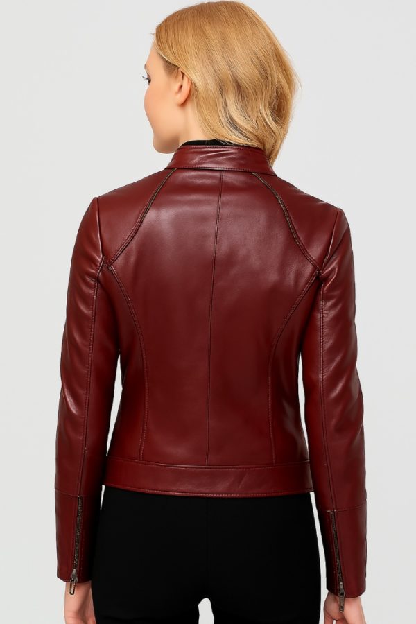 Luxury Waxed Maroon Leather Jacket - Image 3