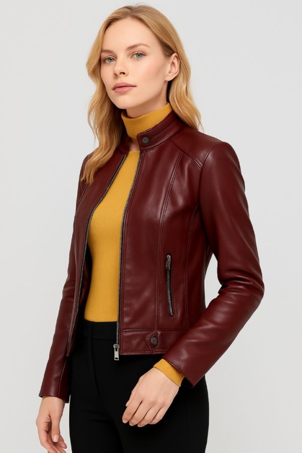 Luxury Waxed Maroon Leather Jacket - Image 4