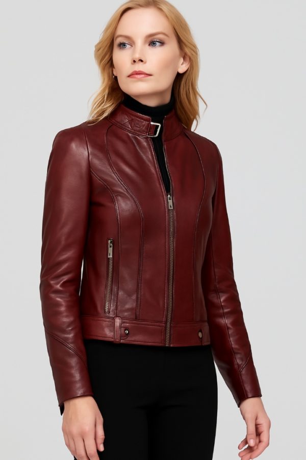 Luxury Waxed Maroon Leather Jacket - Image 5
