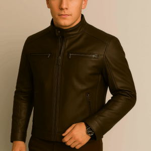 Men’s Brown Distressed Quilted Café Racer Leather Jacket