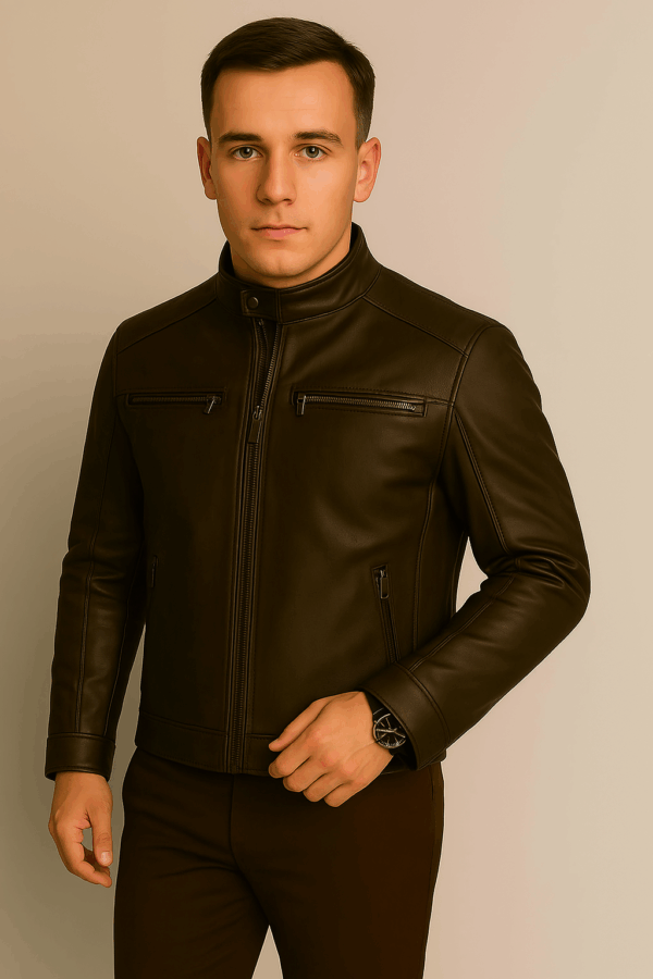 Men’s Brown Distressed Quilted Café Racer Leather Jacket