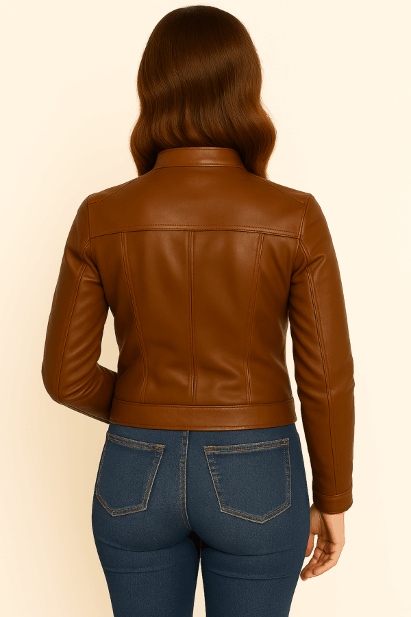 Elegant Brown Leather Jacket for Women - Image 13