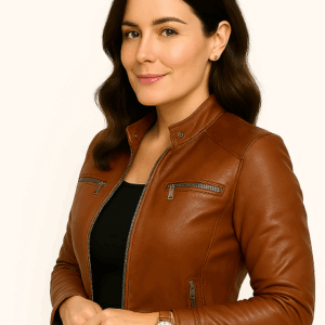 Elegant Brown Leather Jacket for Women