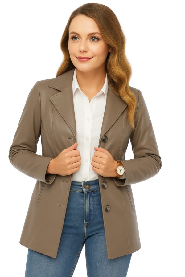 Elegant Women’s Long Gray Leather Coat – 100% Genuine Leather - Image 2