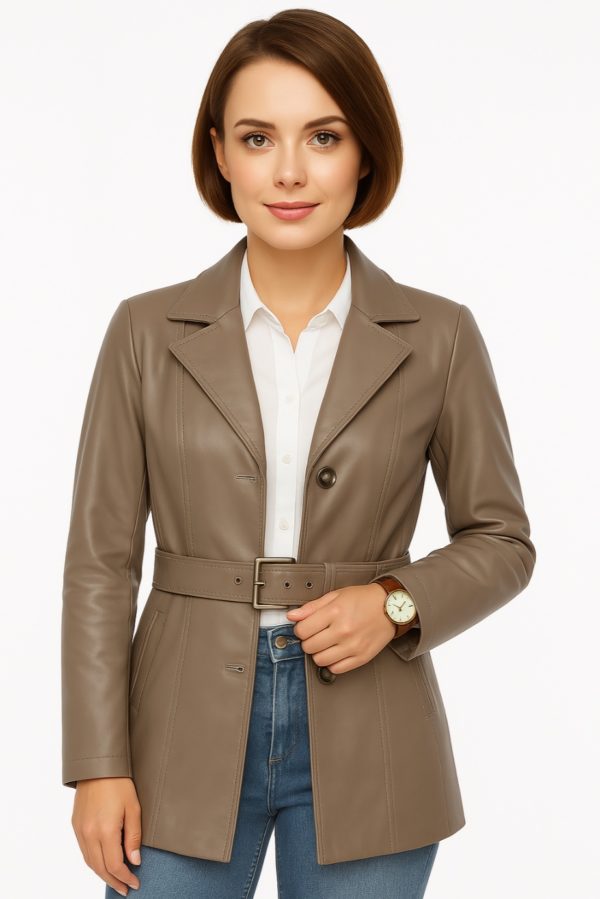 Elegant Women’s Long Gray Leather Coat – 100% Genuine Leather - Image 3