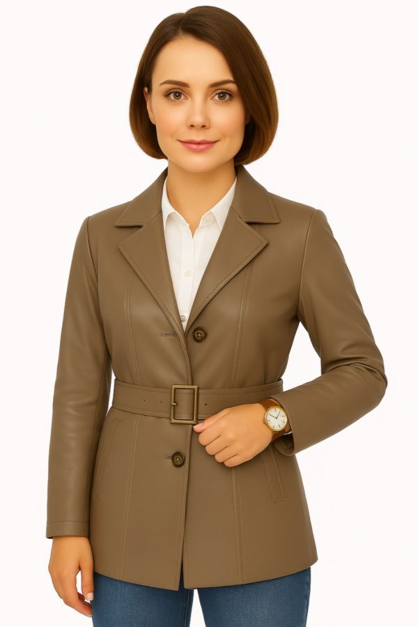 Elegant Women’s Long Gray Leather Coat – 100% Genuine Leather - Image 4