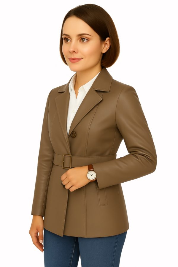 Elegant Women’s Long Gray Leather Coat – 100% Genuine Leather - Image 6